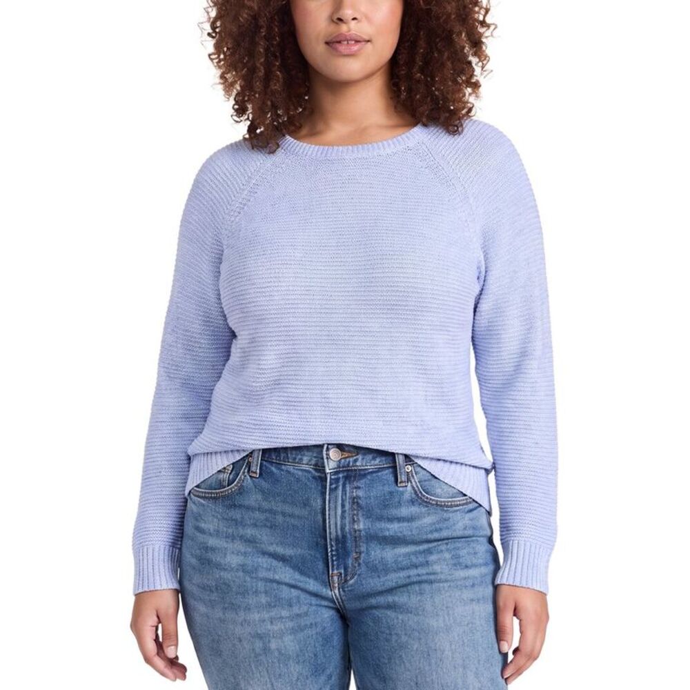 Eileen Fisher Womens Plus Linen-Blend Crewneck Sweater, Blue